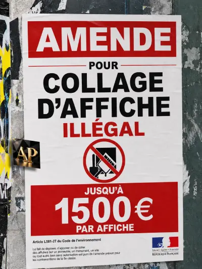 L'affichage sauvage est passible d'une amende de 135€ à 1500€ par affiche en Charente et Nouvelle-Aquitaine