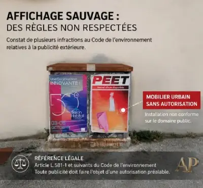 Panneau indiquant l'interdiction de l'affichage sauvage sur les façades et mobilier urbain.