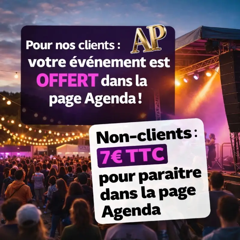 Offre agenda : événement gratuit pour les clients et 7 euros TTC pour les non-clients.